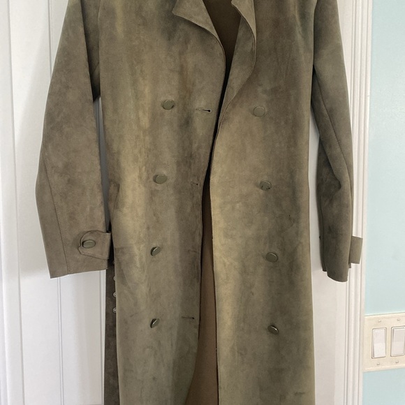 Zara size small forest green suede trench coat - Picture 5 of 5